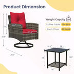 EROMMY 3-piece Outdoor Swivel Rocker Patio Chairs Set, Rattan Patio Bistro Set With 2 Rocking Chairs And 1 Coffee Table, Comfortable Cushions