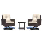 EROMMY 3-piece Outdoor Swivel Rocker Patio Chairs Set, Rattan Patio Bistro Set With 2 Rocking Chairs And 1 Coffee Table, Comfortable Cushions