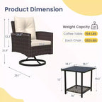 EROMMY 3-piece Outdoor Swivel Rocker Patio Chairs Set, Rattan Patio Bistro Set With 2 Rocking Chairs And 1 Coffee Table, Comfortable Cushions