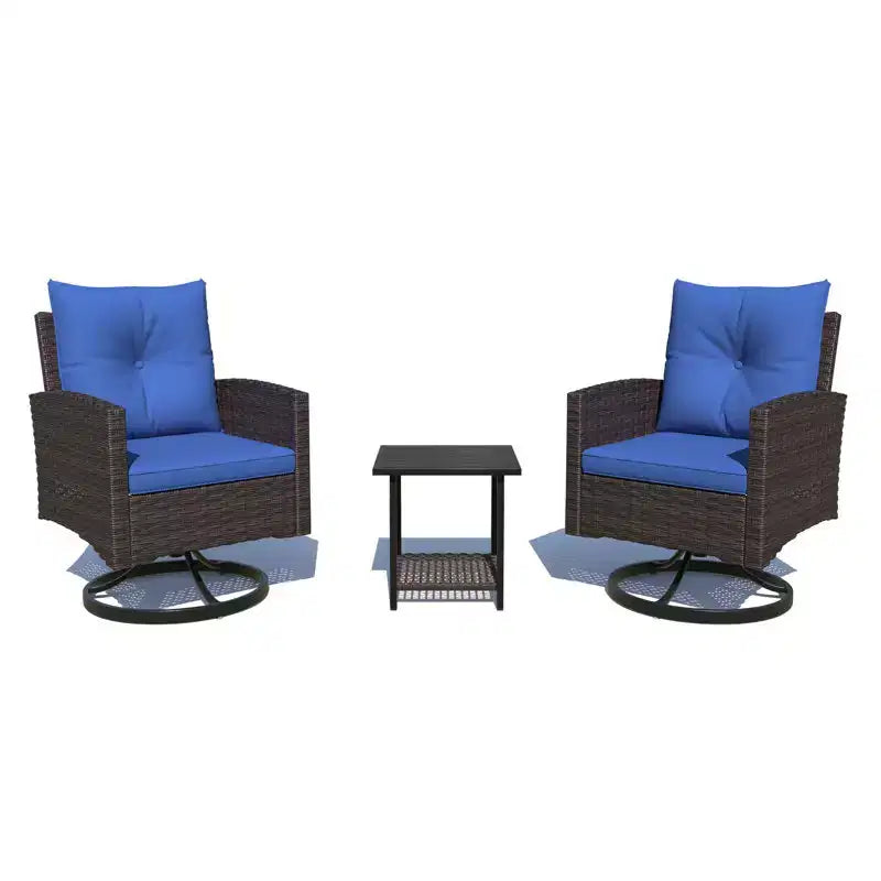 EROMMY 3-piece Outdoor Swivel Rocker Patio Chairs Set, Rattan Patio Bistro Set With 2 Rocking Chairs And 1 Coffee Table, Comfortable Cushions