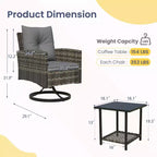 EROMMY 3-piece Outdoor Swivel Rocker Patio Chairs Set, Rattan Patio Bistro Set With 2 Rocking Chairs And 1 Coffee Table, Comfortable Cushions