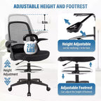 BestMassage Drafting Chair Tall Office Chair with Breathable Mesh Back and Lumbar Support, Black