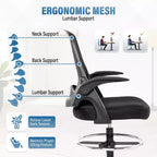 BestMassage Drafting Chair Tall Office Chair with Breathable Mesh Back and Lumbar Support, Black