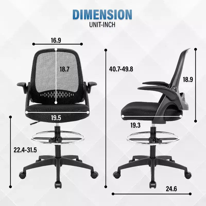 BestMassage Drafting Chair Tall Office Chair with Breathable Mesh Back and Lumbar Support, Black