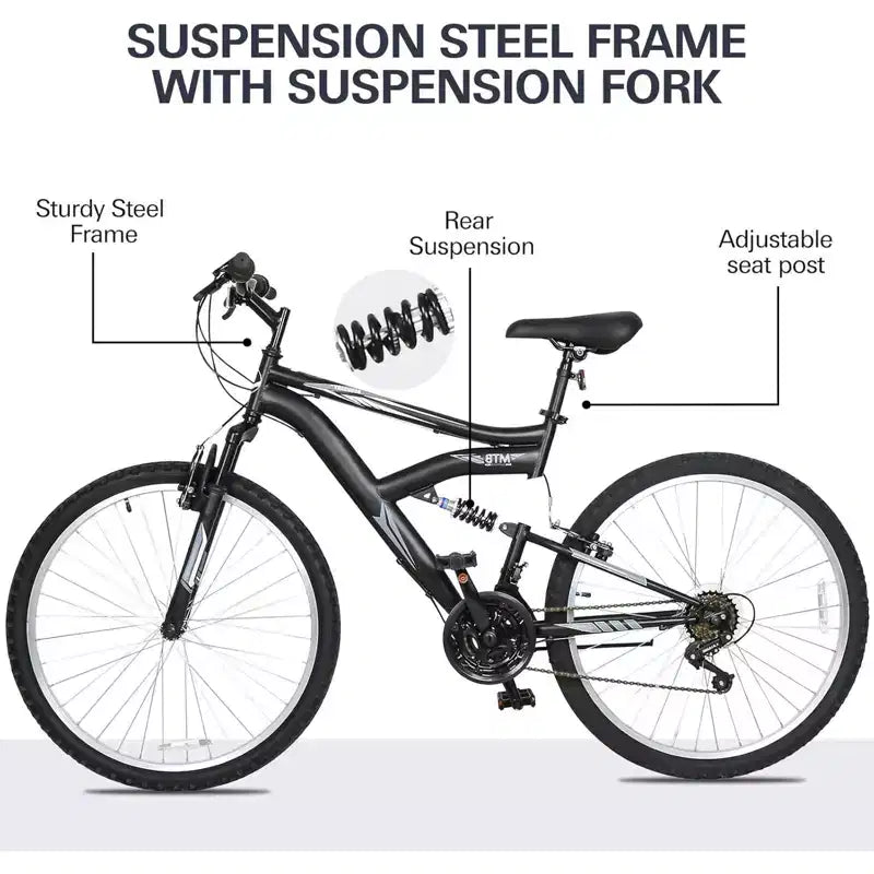 hykolity 26 27.5 Wheel Mountain Bike, 18 Speed MTB Bicycle with Full Suspension, Adjustable Saddle for Outdoor Cycling Men Women