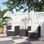 Outsunny 3 Piece Patio Furniture Set, Folding Outdoor Wicker Bistro Set with Cushions and Glass Coffee Table, Easy Assembly for Porch, Balcony, Black