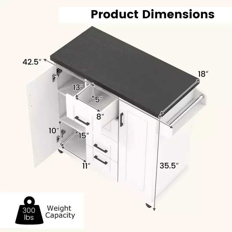 Costway Rolling Kitchen Island Cart on Wheels Mobile Serving Utility Trolley Cart