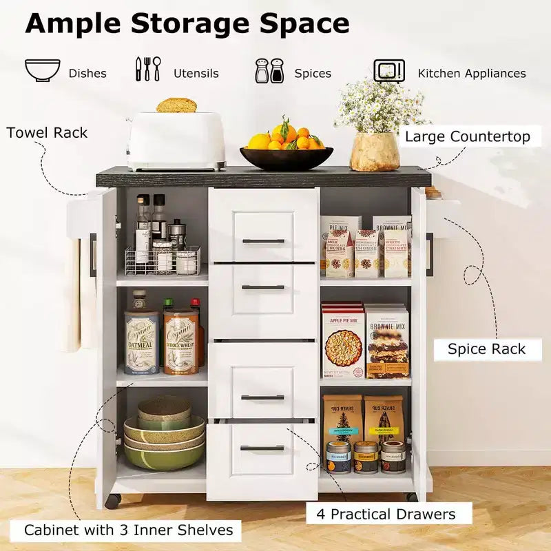 Costway Rolling Kitchen Island Cart on Wheels Mobile Serving Utility Trolley Cart