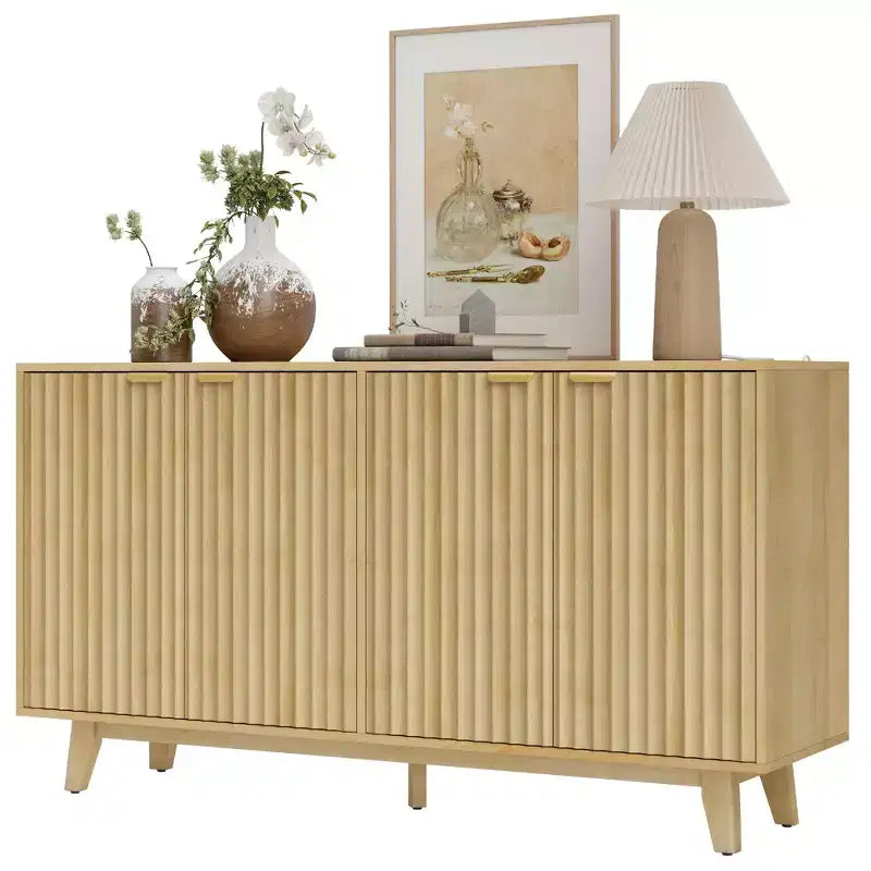 HOMCOM Fluted Buffet Cabinet with Storage, 55 Modern Sideboard Storage Cabinet with 4 Doors, 2 Adjustable Shelves and 5 Wood Legs