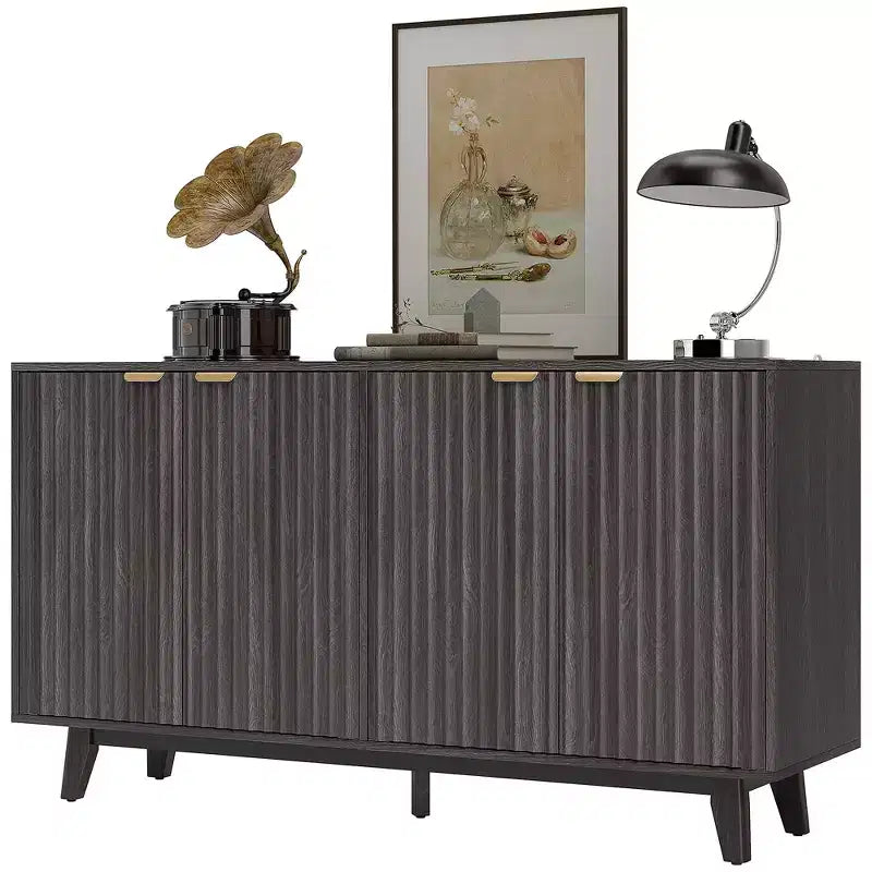 HOMCOM Fluted Buffet Cabinet with Storage, 55 Modern Sideboard Storage Cabinet with 4 Doors, 2 Adjustable Shelves and 5 Wood Legs
