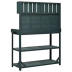 Whisen Large Rustic Farmhouse Wooden Potting Bench Table, Patio Workstation with Storage Shelves and Side Hook