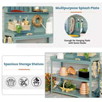 Whisen Large Rustic Farmhouse Wooden Potting Bench Table, Patio Workstation with Storage Shelves and Side Hook