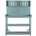 Whisen Large Rustic Farmhouse Wooden Potting Bench Table, Patio Workstation with Storage Shelves and Side Hook