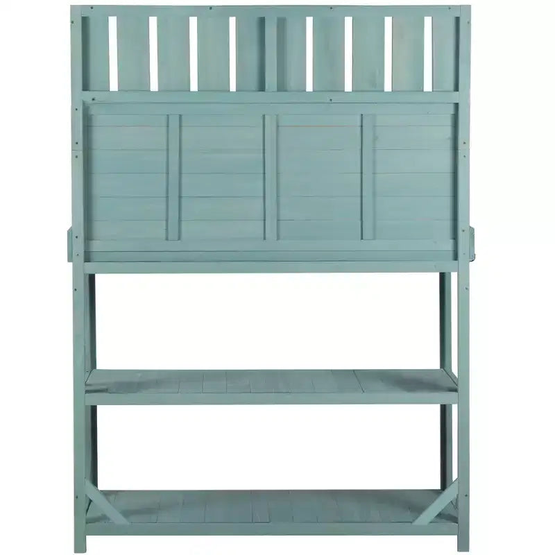 Whisen Large Rustic Farmhouse Wooden Potting Bench Table, Patio Workstation with Storage Shelves and Side Hook