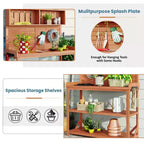Whisen Large Rustic Farmhouse Wooden Potting Bench Table, Patio Workstation with Storage Shelves and Side Hook