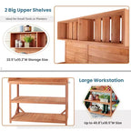 Whisen Large Rustic Farmhouse Wooden Potting Bench Table, Patio Workstation with Storage Shelves and Side Hook
