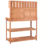 Whisen Large Rustic Farmhouse Wooden Potting Bench Table, Patio Workstation with Storage Shelves and Side Hook