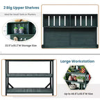 Whisen Large Rustic Farmhouse Wooden Potting Bench Table, Patio Workstation with Storage Shelves and Side Hook