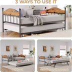 Twin Daybed with Trundle  Stylish Metal Sofa Bed Frame, Pop-Up Trundle, Perfect for Any Space