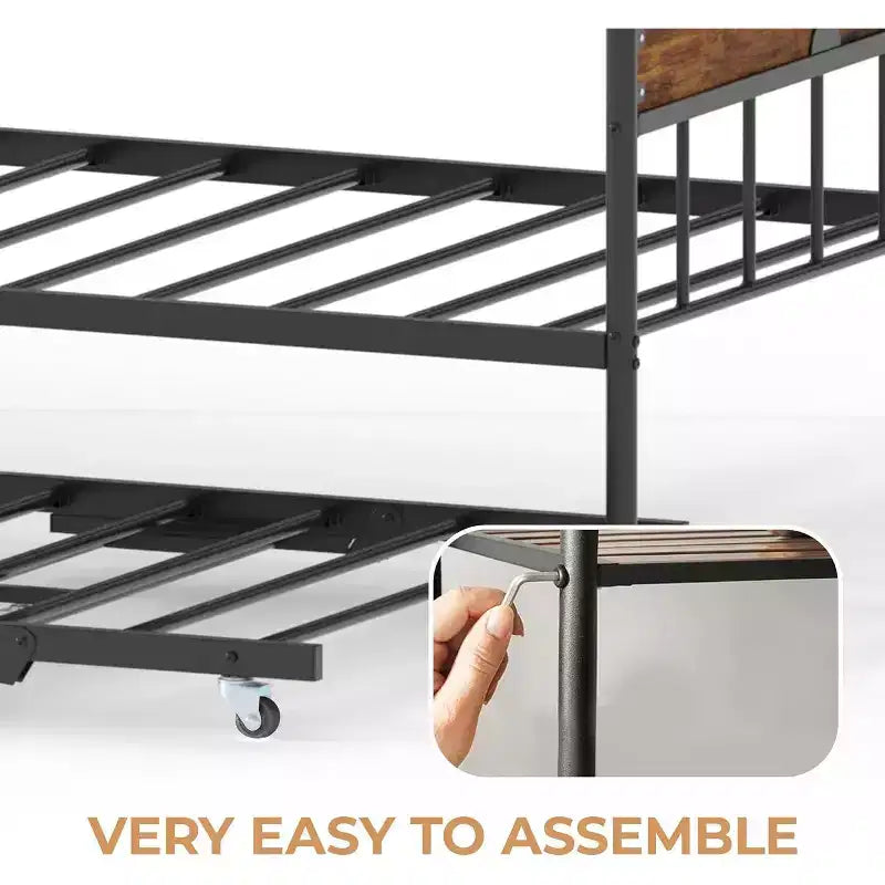 Twin Daybed with Trundle  Stylish Metal Sofa Bed Frame, Pop-Up Trundle, Perfect for Any Space
