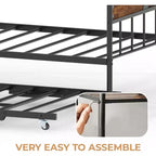 Twin Daybed with Trundle  Stylish Metal Sofa Bed Frame, Pop-Up Trundle, Perfect for Any Space