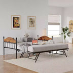 Twin Daybed with Trundle  Stylish Metal Sofa Bed Frame, Pop-Up Trundle, Perfect for Any Space