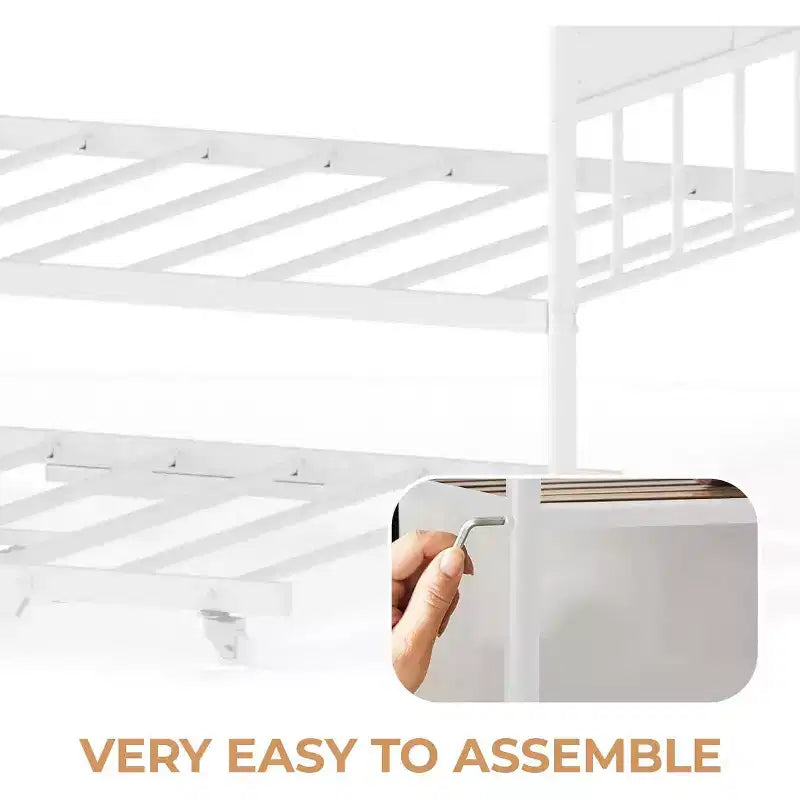 Twin Daybed with Trundle  Stylish Metal Sofa Bed Frame, Pop-Up Trundle, Perfect for Any Space