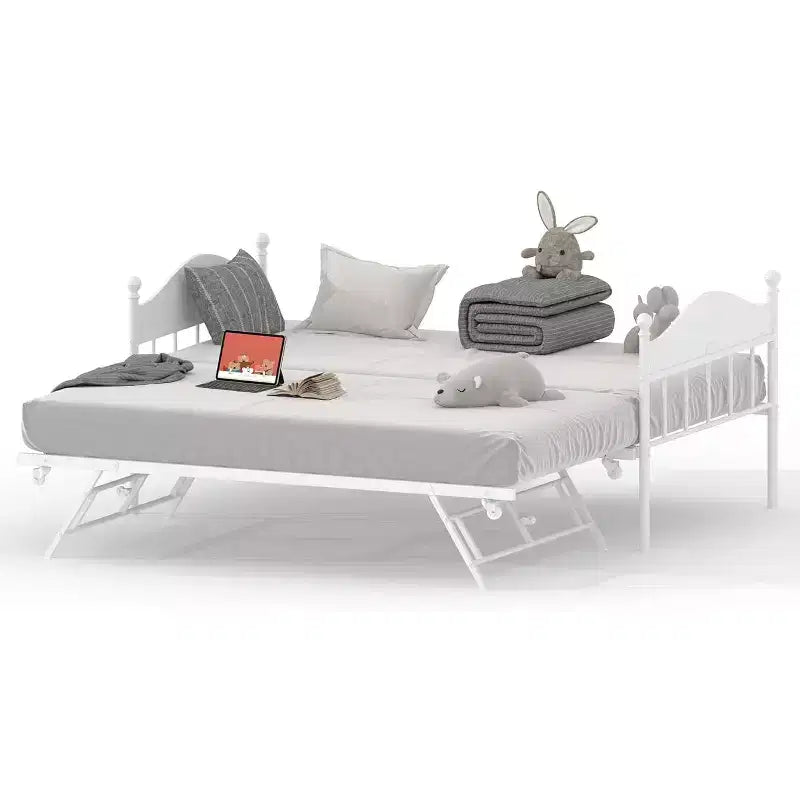 Twin Daybed with Trundle  Stylish Metal Sofa Bed Frame, Pop-Up Trundle, Perfect for Any Space