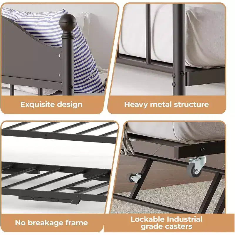 Twin Daybed with Trundle  Stylish Metal Sofa Bed Frame, Pop-Up Trundle, Perfect for Any Space