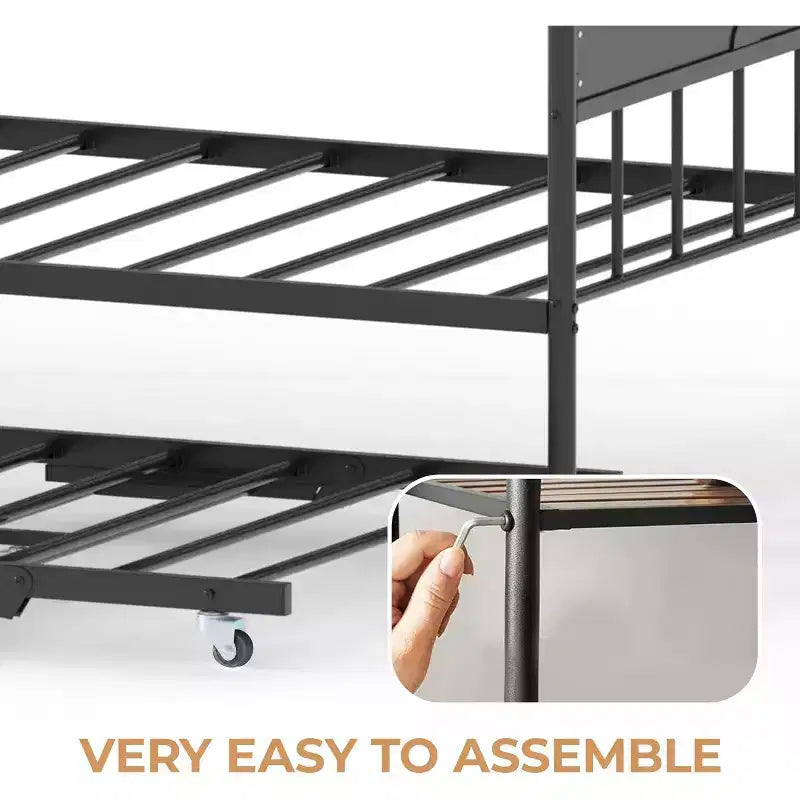 Twin Daybed with Trundle  Stylish Metal Sofa Bed Frame, Pop-Up Trundle, Perfect for Any Space