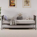 Twin Daybed with Trundle  Stylish Metal Sofa Bed Frame, Pop-Up Trundle, Perfect for Any Space
