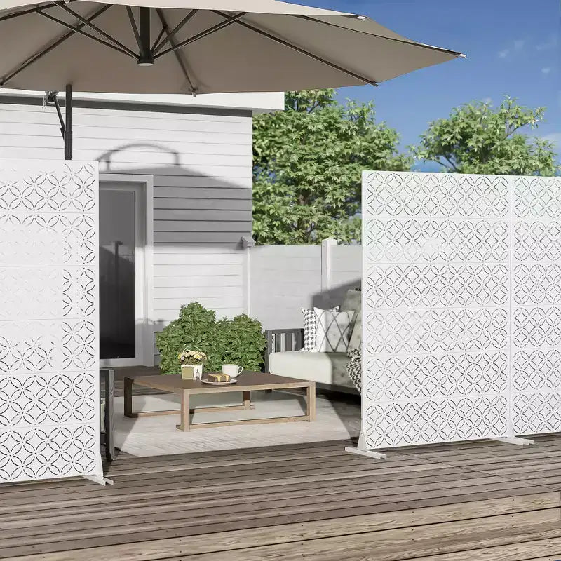 72 H47W Dovelina White Metal Planter Box with Trellis Privacy Screen for Caf Patio,Garden & Balconies