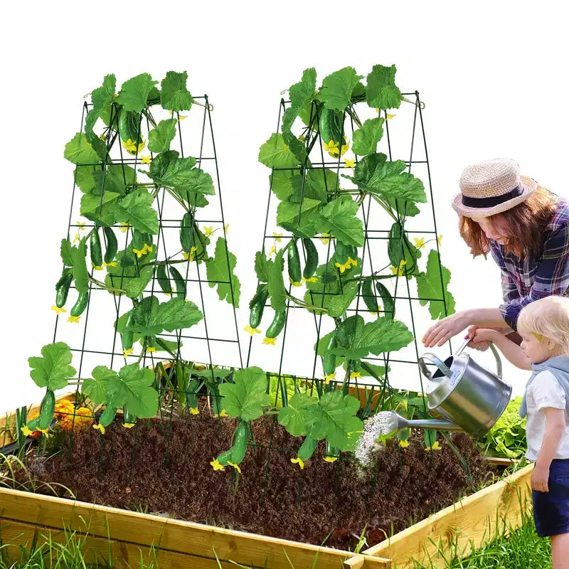 VEVOR Cucumber Trellis for Climbing Plants, 39 x 32 Foldable Cucumber Trellis Set with Twist Ties, Metal Garden Trellis for Raised Bed