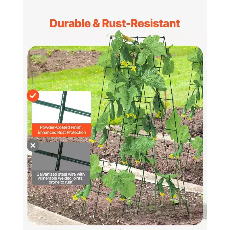 VEVOR Cucumber Trellis for Climbing Plants, 39 x 32 Foldable Cucumber Trellis Set with Twist Ties, Metal Garden Trellis for Raised Bed