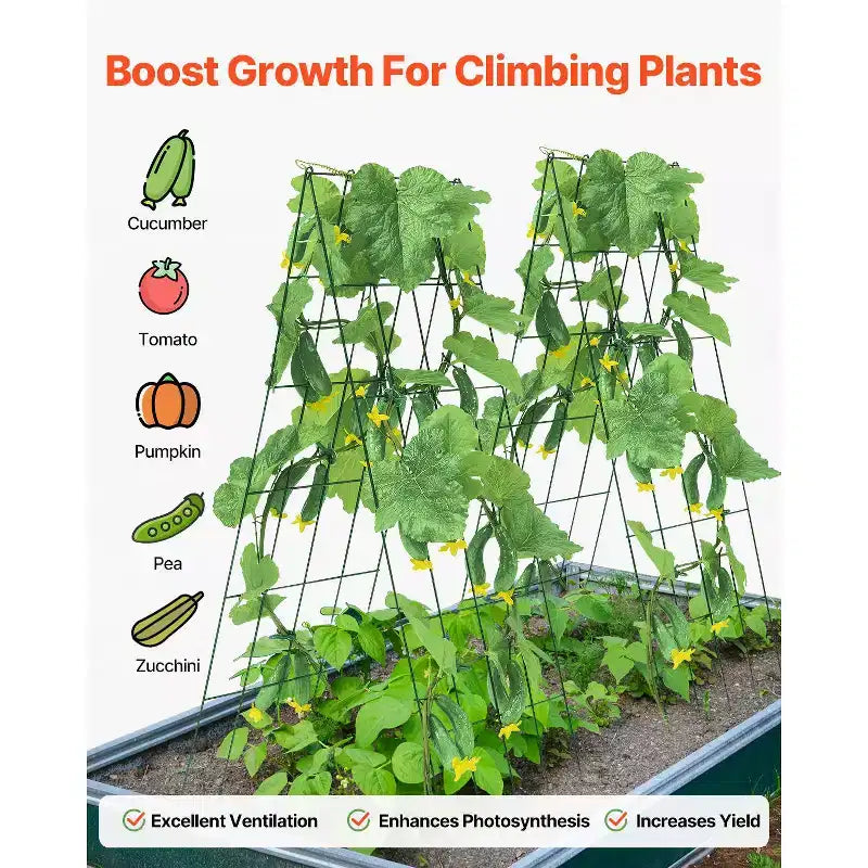 VEVOR Cucumber Trellis for Climbing Plants, 39 x 32 Foldable Cucumber Trellis Set with Twist Ties, Metal Garden Trellis for Raised Bed