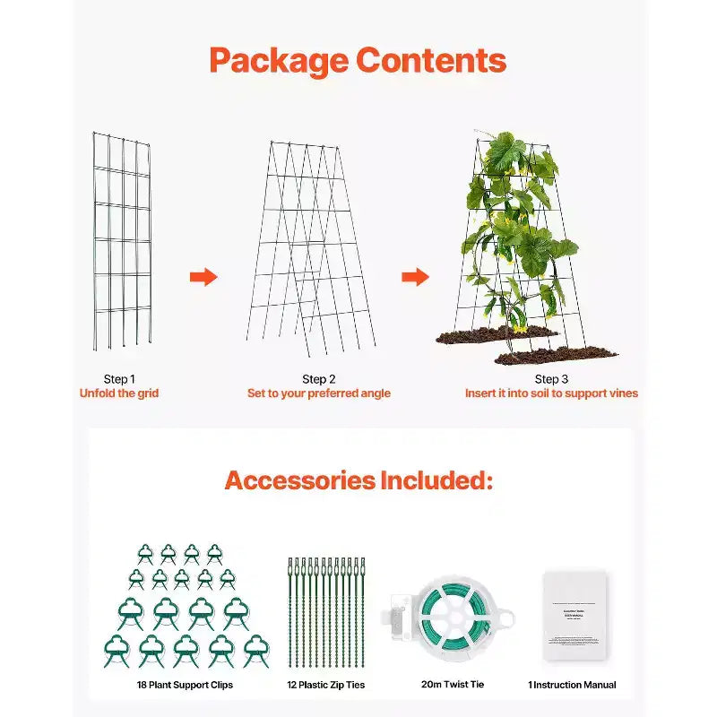VEVOR Cucumber Trellis for Climbing Plants, 39 x 32 Foldable Cucumber Trellis Set with Twist Ties, Metal Garden Trellis for Raised Bed