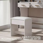 Homesflex Modern White Makeup Vanity Desk with Adjustable Lights, Mirror, and Storage - Complete Vanity Set with Drawers, Shelves, and Stool