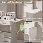 Homesflex Modern White Makeup Vanity Desk with Adjustable Lights, Mirror, and Storage - Complete Vanity Set with Drawers, Shelves, and Stool