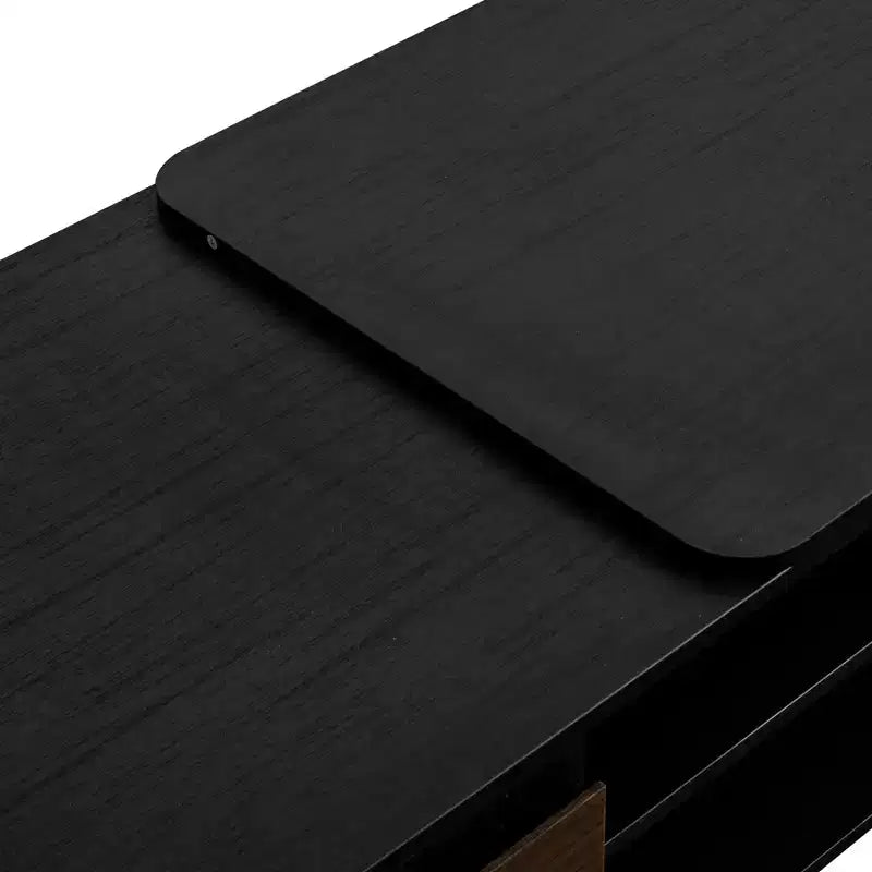 Extendable Coffee Table Cocktail Table Adjustable Wood Center Table Side Table with 2 Storage Drawers, Black+Walnut Brown-ModernLuxe
