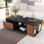 Extendable Coffee Table Cocktail Table Adjustable Wood Center Table Side Table with 2 Storage Drawers, Black+Walnut Brown-ModernLuxe