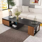 Extendable Coffee Table Cocktail Table Adjustable Wood Center Table Side Table with 2 Storage Drawers, Black+Walnut Brown-ModernLuxe