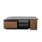 Extendable Coffee Table Cocktail Table Adjustable Wood Center Table Side Table with 2 Storage Drawers, Black+Walnut Brown-ModernLuxe