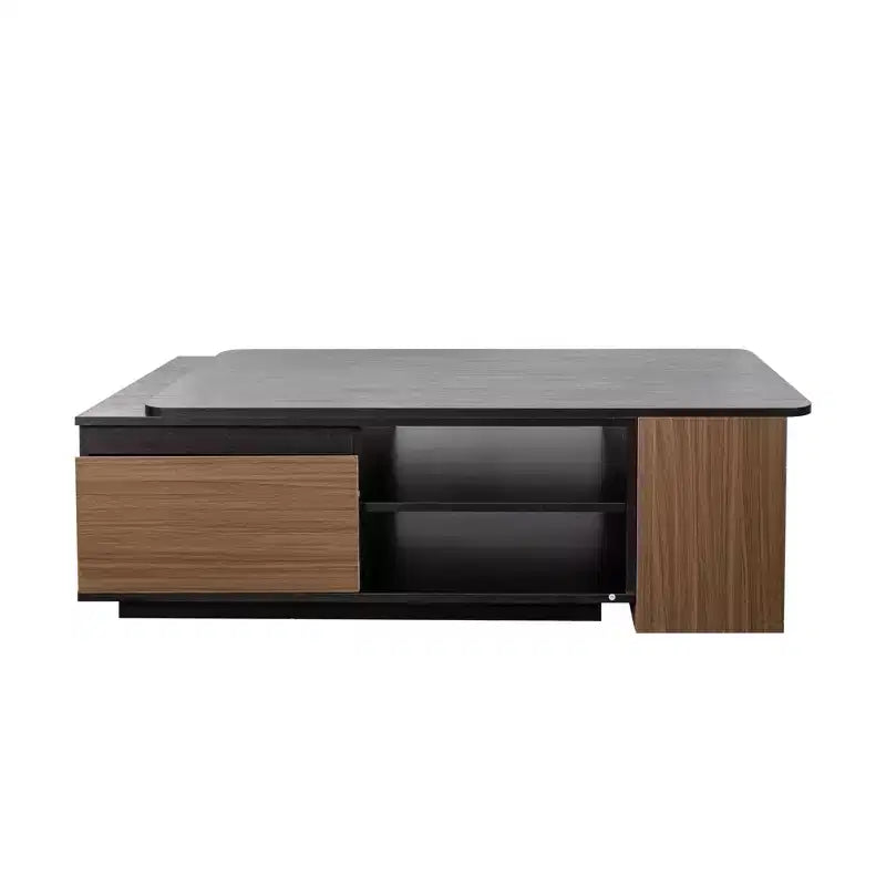 Extendable Coffee Table Cocktail Table Adjustable Wood Center Table Side Table with 2 Storage Drawers, Black+Walnut Brown-ModernLuxe