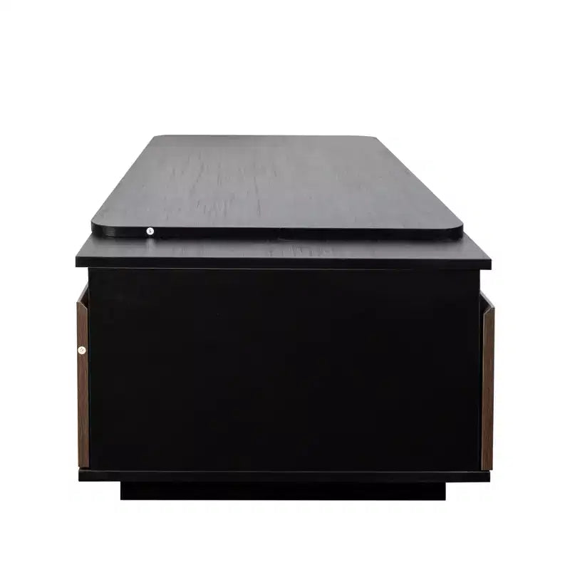 Extendable Coffee Table Cocktail Table Adjustable Wood Center Table Side Table with 2 Storage Drawers, Black+Walnut Brown-ModernLuxe