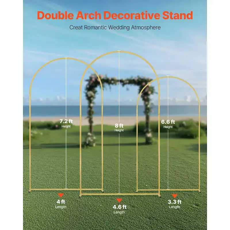 VEVOR Wedding Arch Backdrop Stand, Set of 3, Metal Stable Stand with Case Connection & Chassis Crossbar Design