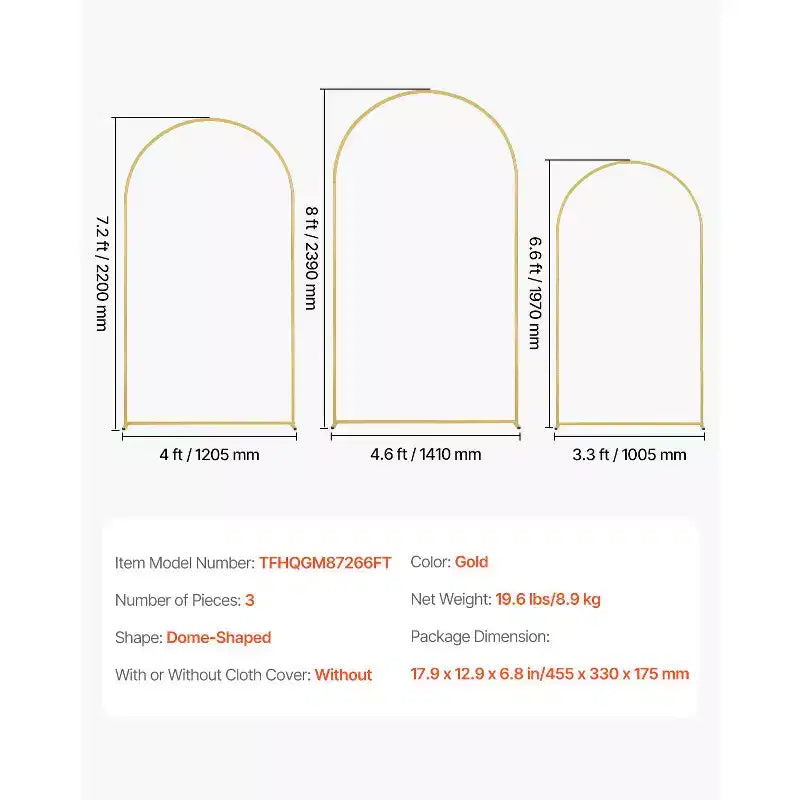 VEVOR Wedding Arch Backdrop Stand, Set of 3, Metal Stable Stand with Case Connection & Chassis Crossbar Design