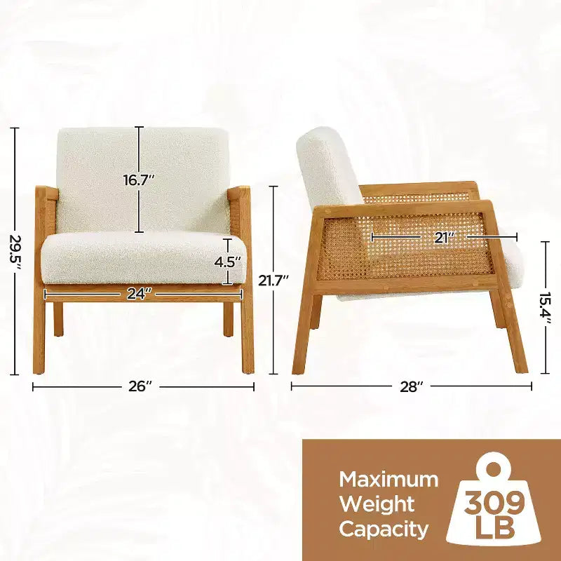 Yaheetech Set of 2 Upholstered Accent Chairs with Rattan Sides for Living Rooms, Bedrooms