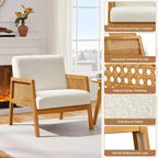 Yaheetech Set of 2 Upholstered Accent Chairs with Rattan Sides for Living Rooms, Bedrooms
