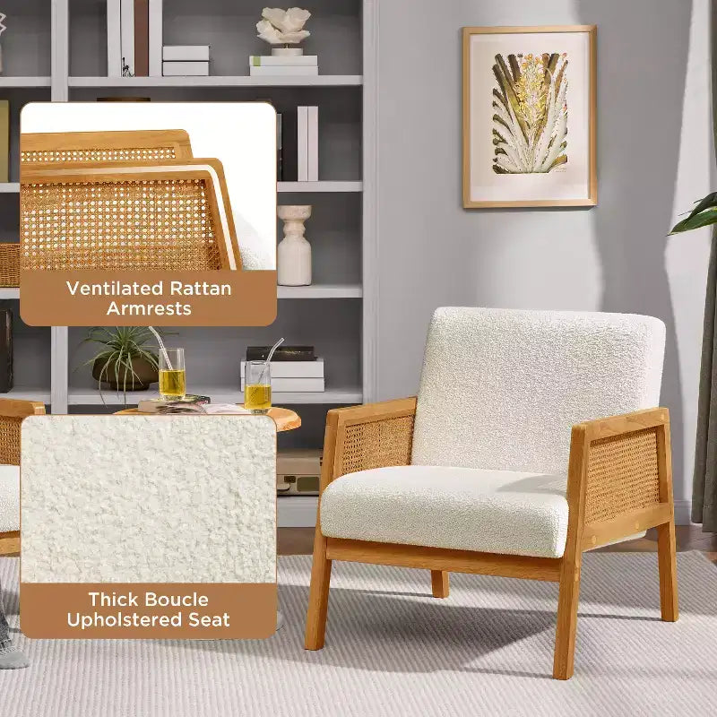 Yaheetech Set of 2 Upholstered Accent Chairs with Rattan Sides for Living Rooms, Bedrooms