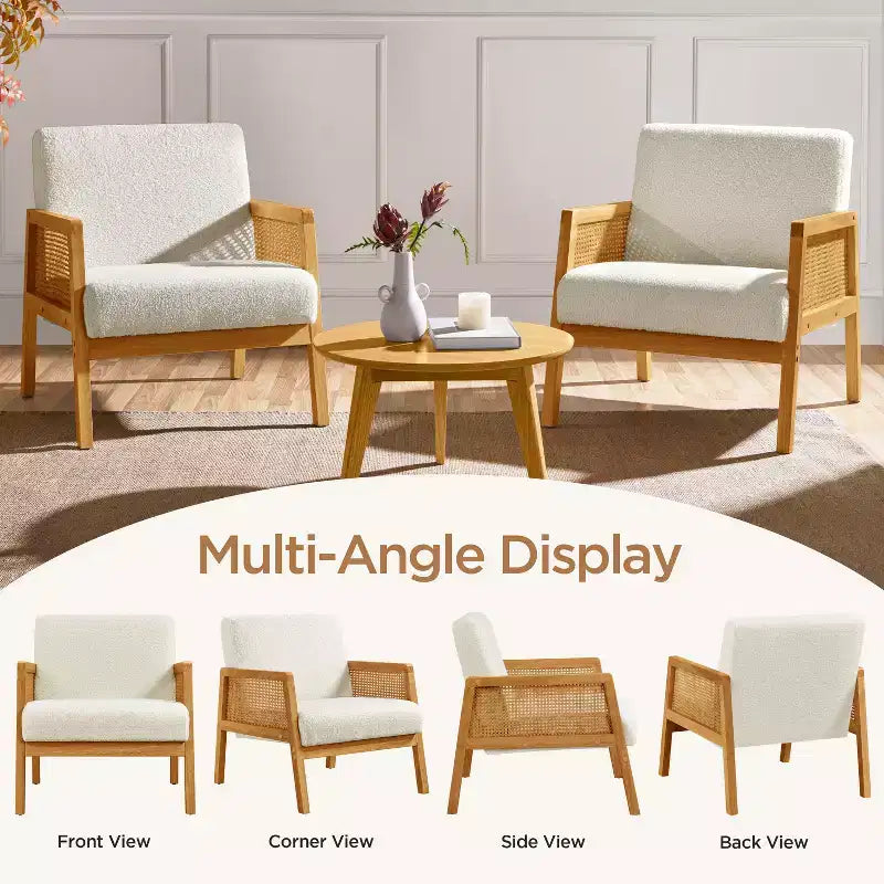 Yaheetech Set of 2 Upholstered Accent Chairs with Rattan Sides for Living Rooms, Bedrooms